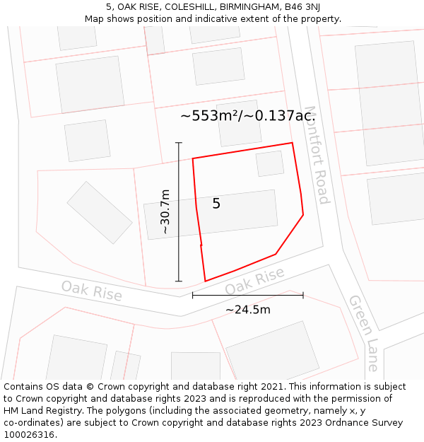 5, OAK RISE, COLESHILL, BIRMINGHAM, B46 3NJ: Plot and title map