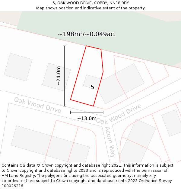 5, OAK WOOD DRIVE, CORBY, NN18 9BY: Plot and title map