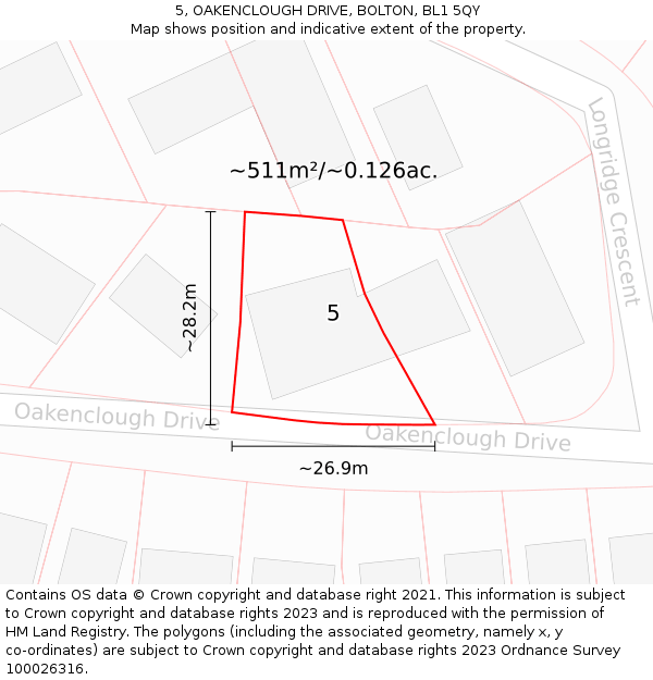 5, OAKENCLOUGH DRIVE, BOLTON, BL1 5QY: Plot and title map