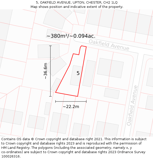 5, OAKFIELD AVENUE, UPTON, CHESTER, CH2 1LQ: Plot and title map