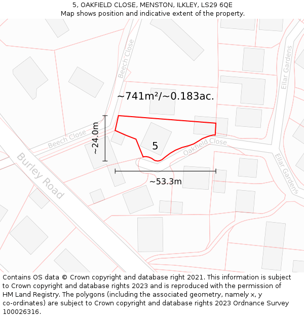 5, OAKFIELD CLOSE, MENSTON, ILKLEY, LS29 6QE: Plot and title map