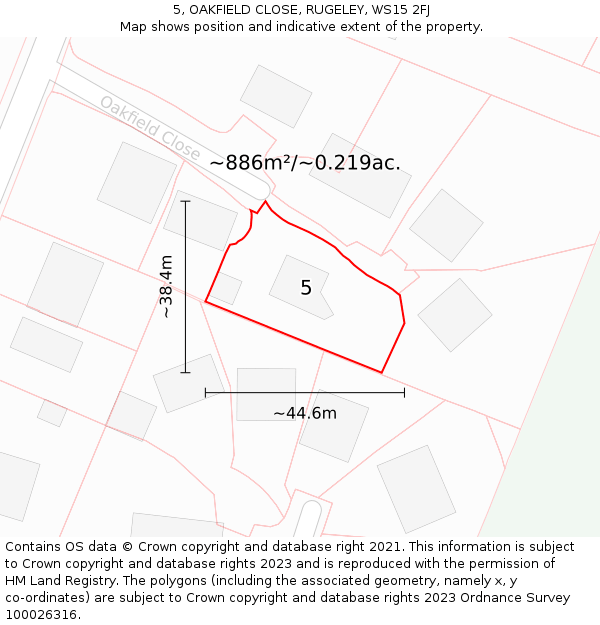 5, OAKFIELD CLOSE, RUGELEY, WS15 2FJ: Plot and title map