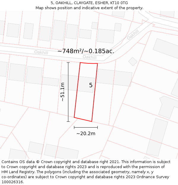 5, OAKHILL, CLAYGATE, ESHER, KT10 0TG: Plot and title map