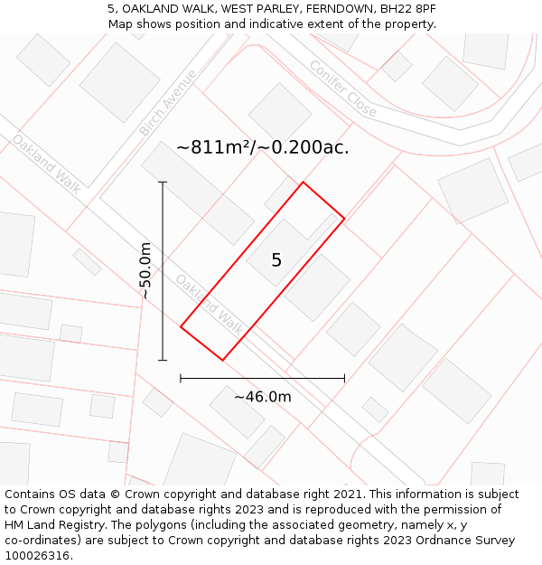 5, OAKLAND WALK, WEST PARLEY, FERNDOWN, BH22 8PF: Plot and title map