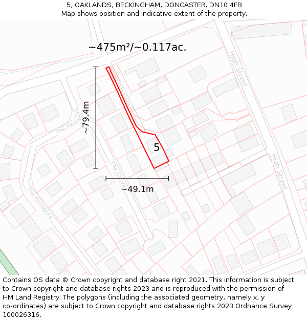 5, OAKLANDS, BECKINGHAM, DONCASTER, DN10 4FB: Plot and title map