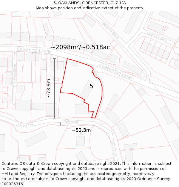 5, OAKLANDS, CIRENCESTER, GL7 1FA: Plot and title map