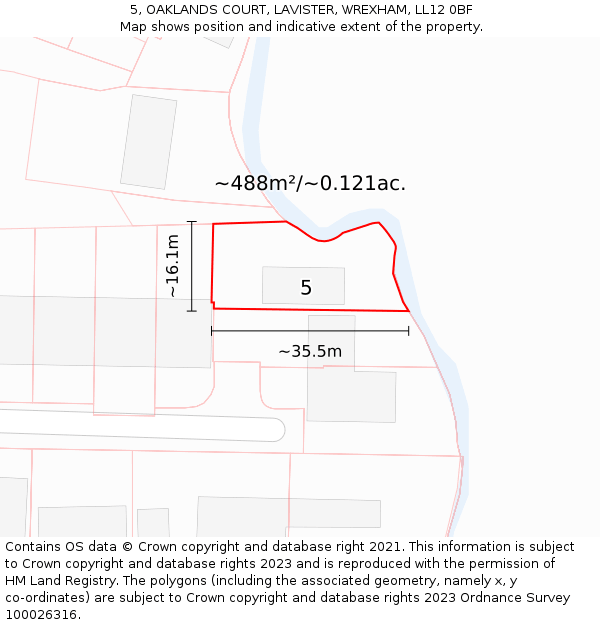 5, OAKLANDS COURT, LAVISTER, WREXHAM, LL12 0BF: Plot and title map