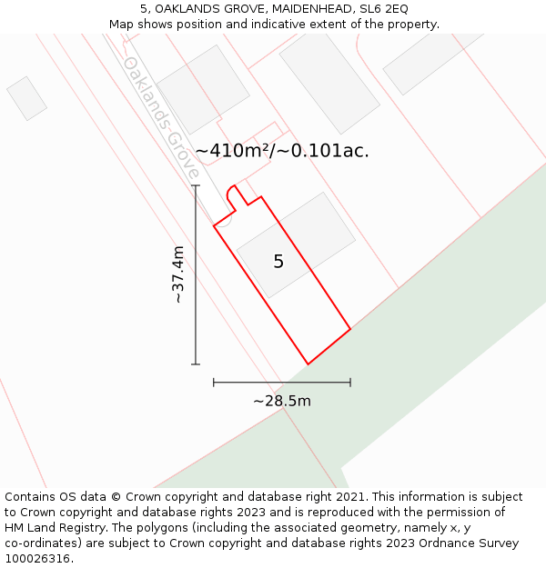 5, OAKLANDS GROVE, MAIDENHEAD, SL6 2EQ: Plot and title map