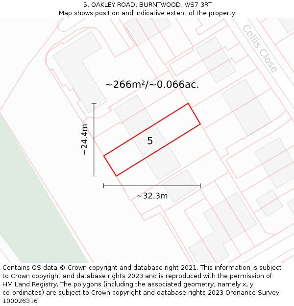 5, OAKLEY ROAD, BURNTWOOD, WS7 3RT: Plot and title map