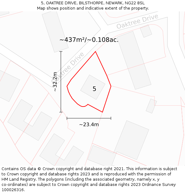 5, OAKTREE DRIVE, BILSTHORPE, NEWARK, NG22 8SL: Plot and title map