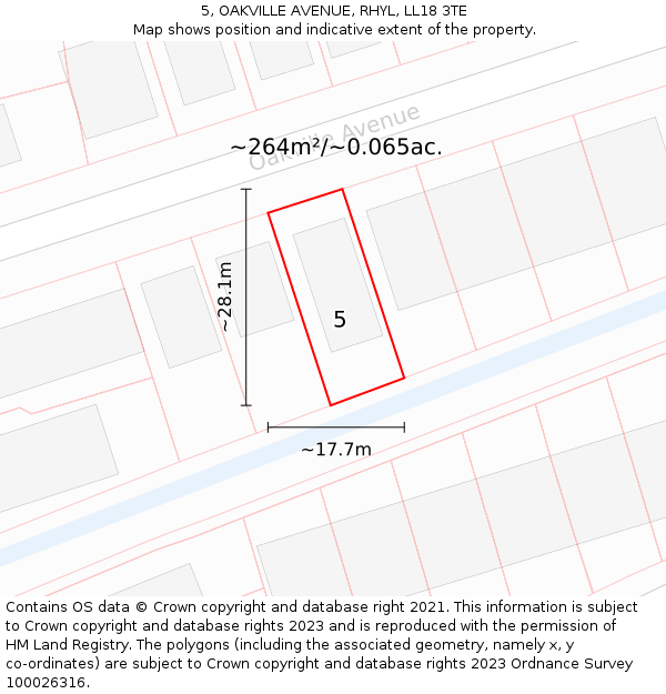 5, OAKVILLE AVENUE, RHYL, LL18 3TE: Plot and title map