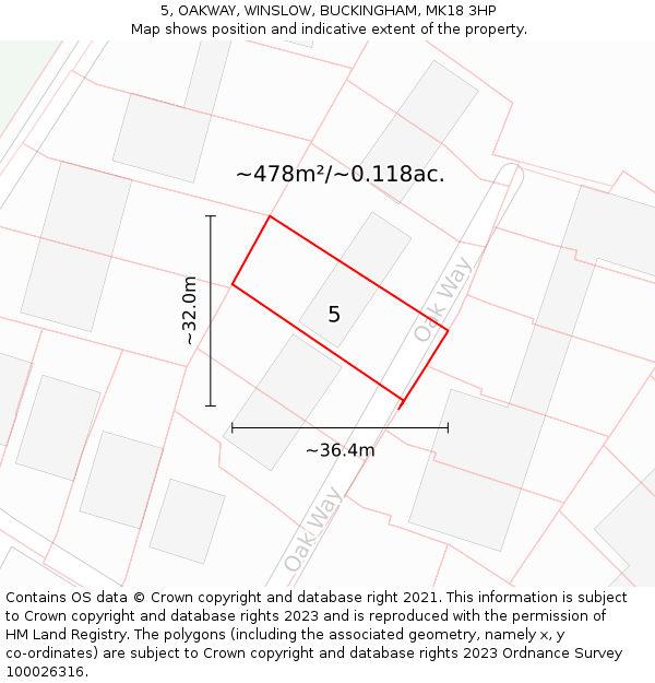 5, OAKWAY, WINSLOW, BUCKINGHAM, MK18 3HP: Plot and title map