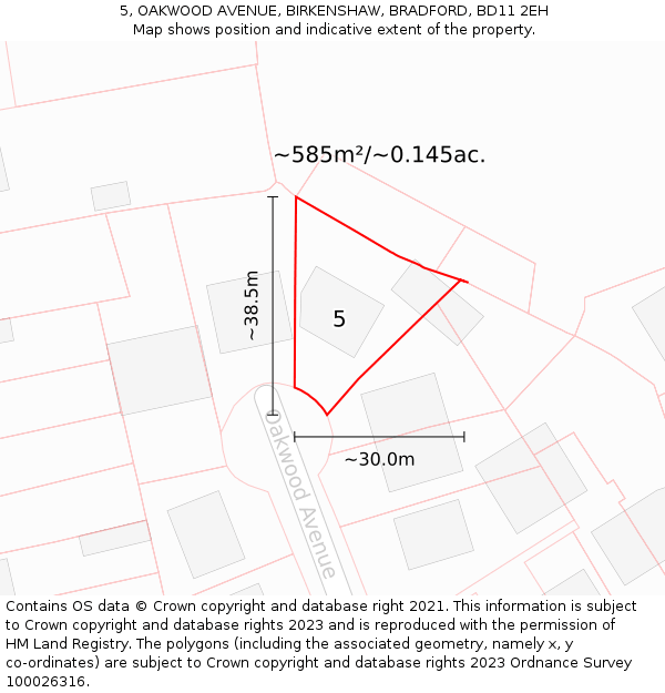 5, OAKWOOD AVENUE, BIRKENSHAW, BRADFORD, BD11 2EH: Plot and title map