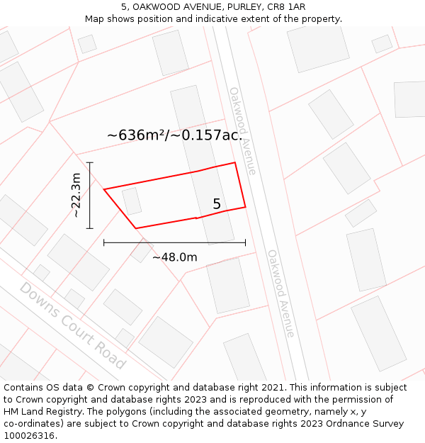 5, OAKWOOD AVENUE, PURLEY, CR8 1AR: Plot and title map