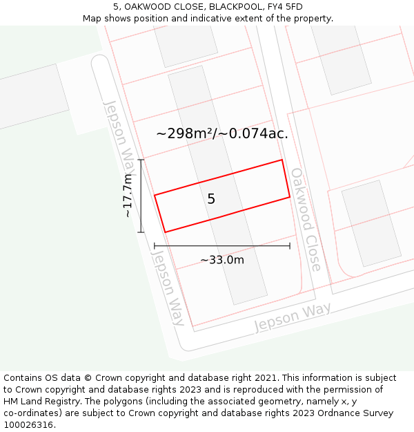 5, OAKWOOD CLOSE, BLACKPOOL, FY4 5FD: Plot and title map