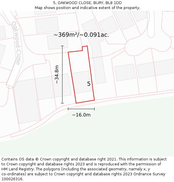 5, OAKWOOD CLOSE, BURY, BL8 1DD: Plot and title map