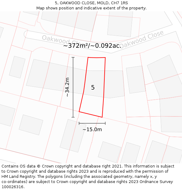 5, OAKWOOD CLOSE, MOLD, CH7 1RS: Plot and title map