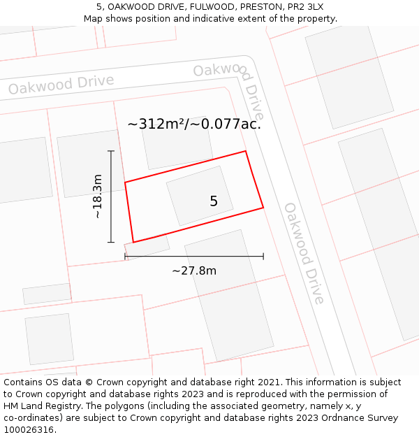 5, OAKWOOD DRIVE, FULWOOD, PRESTON, PR2 3LX: Plot and title map