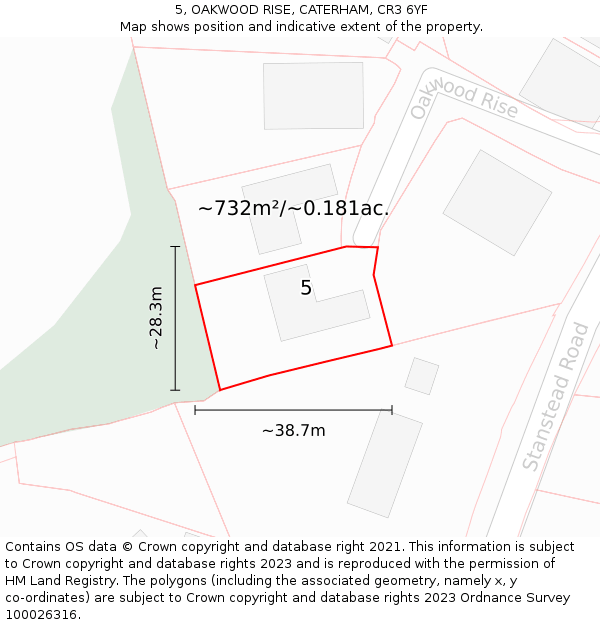 5, OAKWOOD RISE, CATERHAM, CR3 6YF: Plot and title map