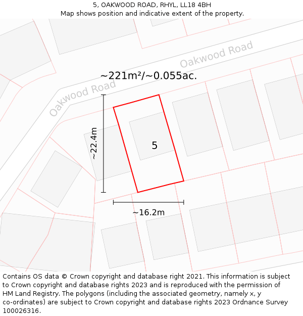 5, OAKWOOD ROAD, RHYL, LL18 4BH: Plot and title map