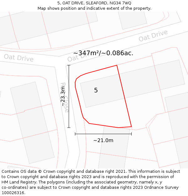 5, OAT DRIVE, SLEAFORD, NG34 7WQ: Plot and title map