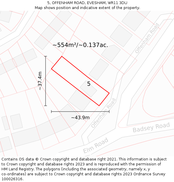 5, OFFENHAM ROAD, EVESHAM, WR11 3DU: Plot and title map