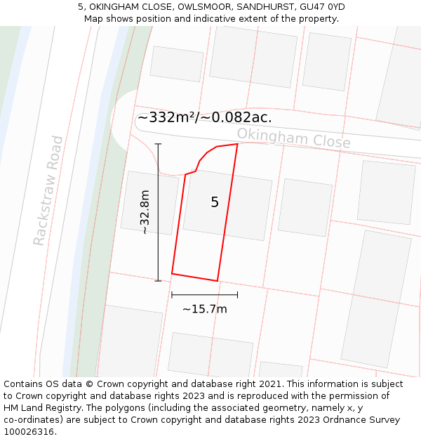 5, OKINGHAM CLOSE, OWLSMOOR, SANDHURST, GU47 0YD: Plot and title map