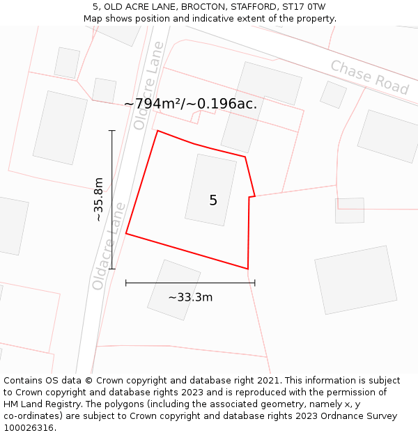 5, OLD ACRE LANE, BROCTON, STAFFORD, ST17 0TW: Plot and title map