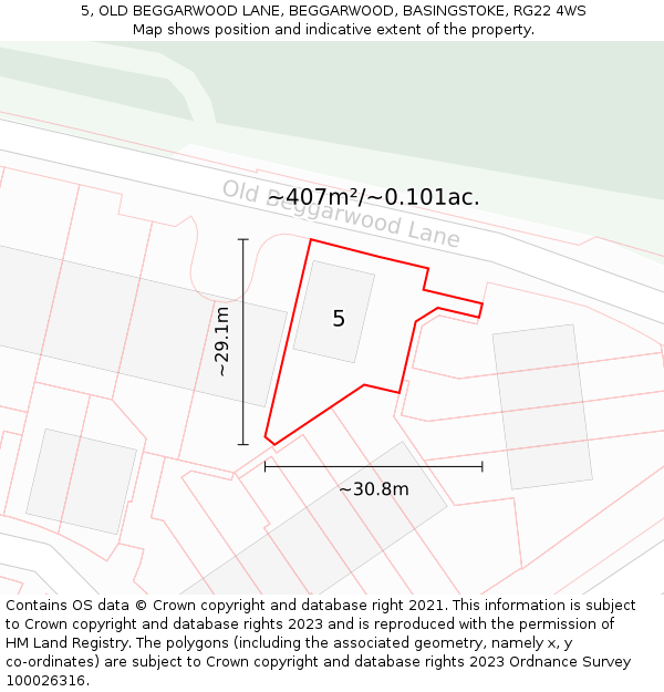 5, OLD BEGGARWOOD LANE, BEGGARWOOD, BASINGSTOKE, RG22 4WS: Plot and title map