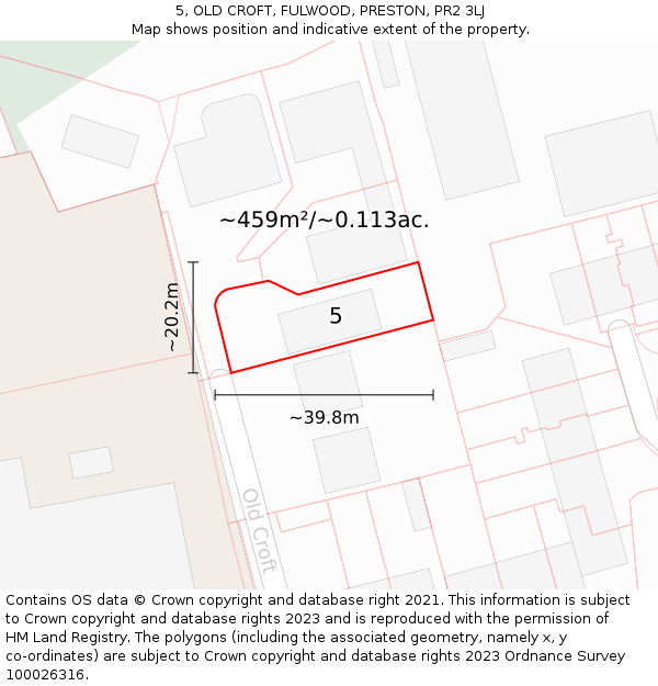 5, OLD CROFT, FULWOOD, PRESTON, PR2 3LJ: Plot and title map
