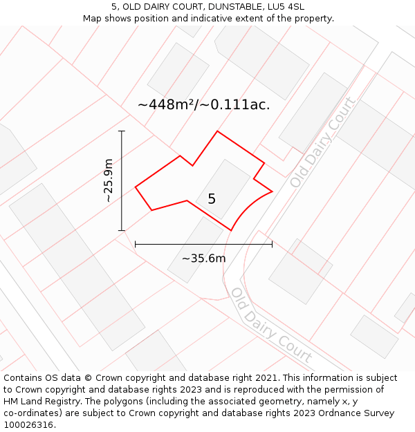 5, OLD DAIRY COURT, DUNSTABLE, LU5 4SL: Plot and title map
