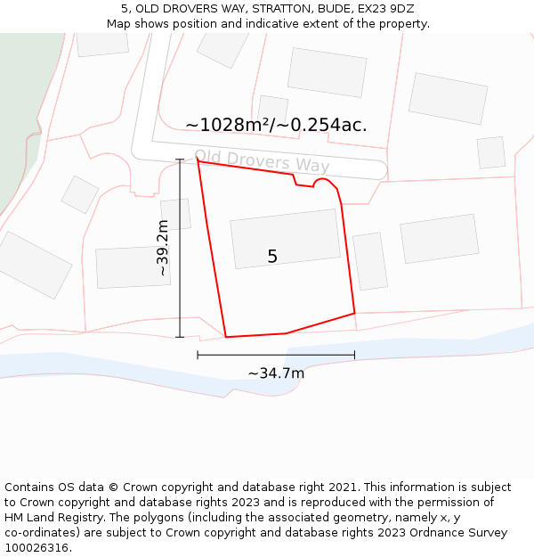 5, OLD DROVERS WAY, STRATTON, BUDE, EX23 9DZ: Plot and title map