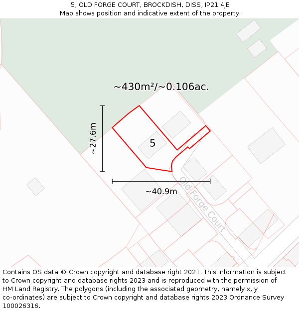 5, OLD FORGE COURT, BROCKDISH, DISS, IP21 4JE: Plot and title map