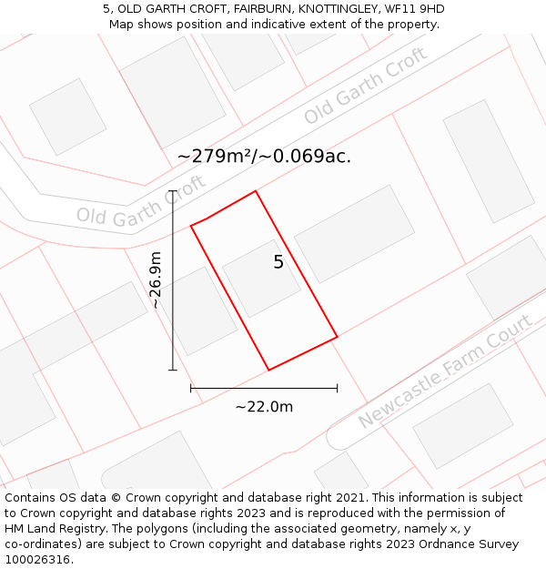 5, OLD GARTH CROFT, FAIRBURN, KNOTTINGLEY, WF11 9HD: Plot and title map