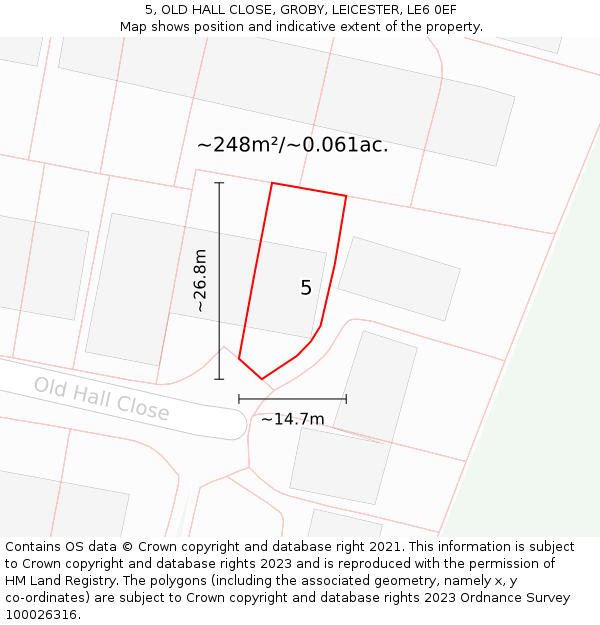 5, OLD HALL CLOSE, GROBY, LEICESTER, LE6 0EF: Plot and title map