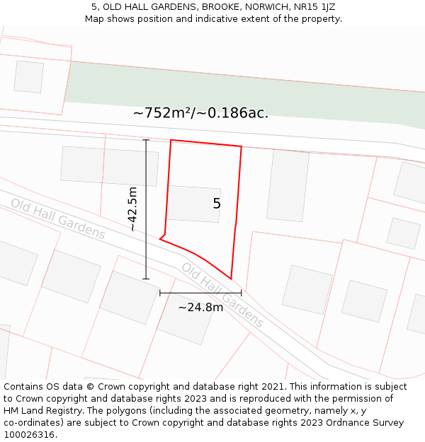 5, OLD HALL GARDENS, BROOKE, NORWICH, NR15 1JZ: Plot and title map