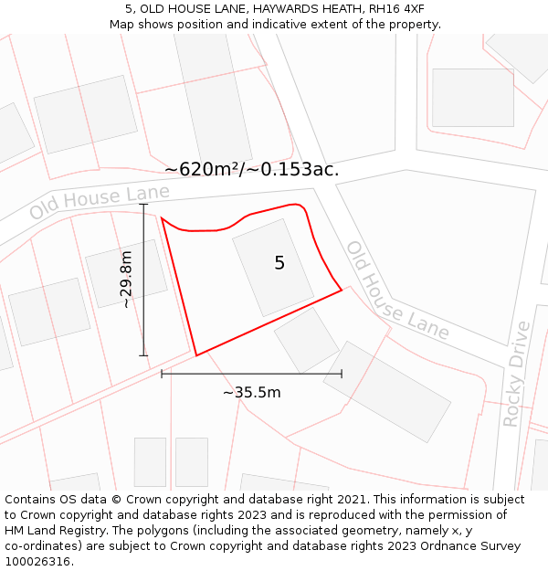 5, OLD HOUSE LANE, HAYWARDS HEATH, RH16 4XF: Plot and title map