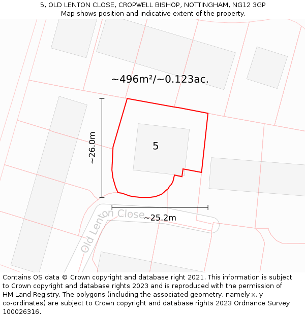5, OLD LENTON CLOSE, CROPWELL BISHOP, NOTTINGHAM, NG12 3GP: Plot and title map