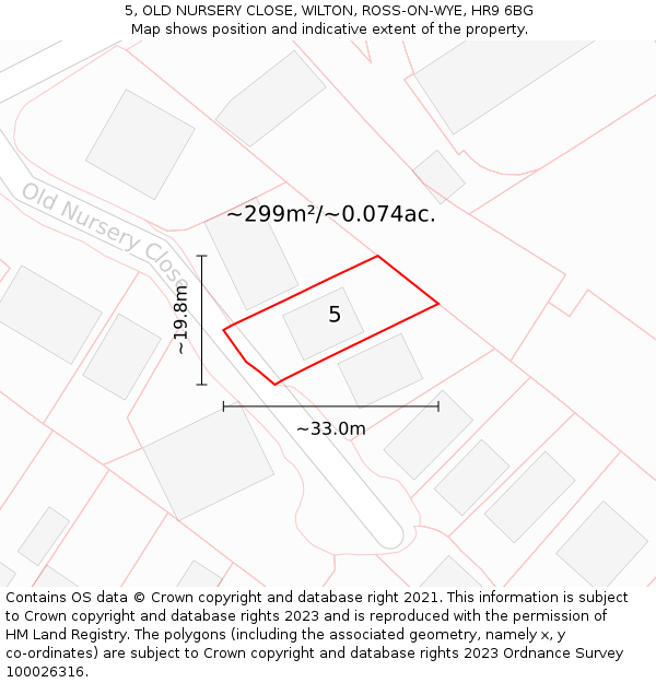 5, OLD NURSERY CLOSE, WILTON, ROSS-ON-WYE, HR9 6BG: Plot and title map