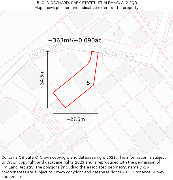 5, OLD ORCHARD, PARK STREET, ST ALBANS, AL2 2QB: Plot and title map