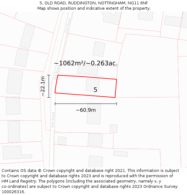 5, OLD ROAD, RUDDINGTON, NOTTINGHAM, NG11 6NF: Plot and title map