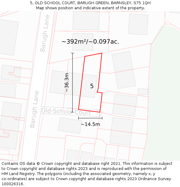 5, OLD SCHOOL COURT, BARUGH GREEN, BARNSLEY, S75 1QH: Plot and title map