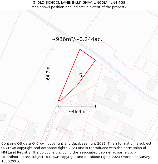 5, OLD SCHOOL LANE, BILLINGHAY, LINCOLN, LN4 4GS: Plot and title map