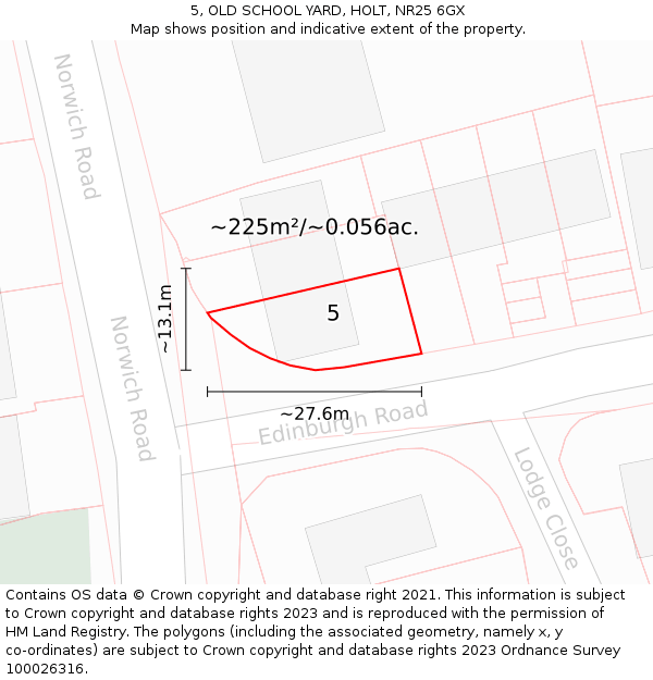 5, OLD SCHOOL YARD, HOLT, NR25 6GX: Plot and title map