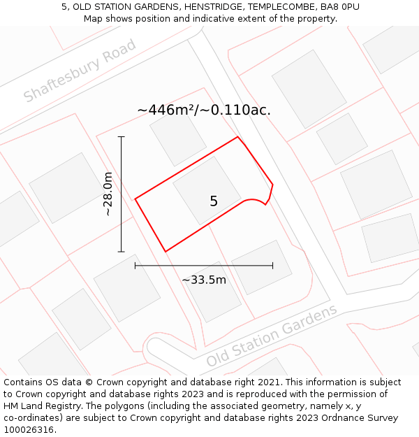 5, OLD STATION GARDENS, HENSTRIDGE, TEMPLECOMBE, BA8 0PU: Plot and title map