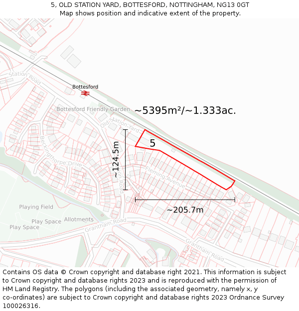 5, OLD STATION YARD, BOTTESFORD, NOTTINGHAM, NG13 0GT: Plot and title map