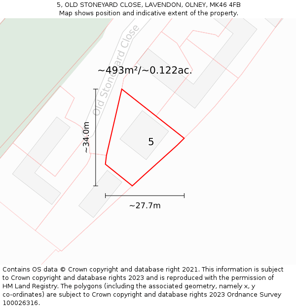 5, OLD STONEYARD CLOSE, LAVENDON, OLNEY, MK46 4FB: Plot and title map