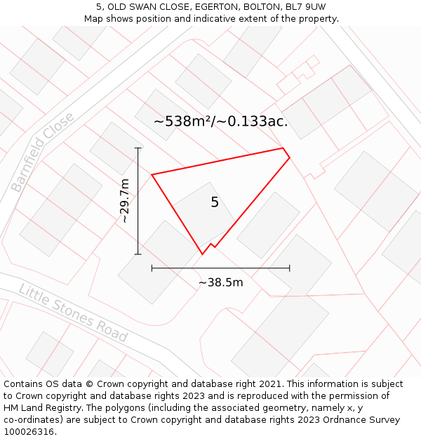 5, OLD SWAN CLOSE, EGERTON, BOLTON, BL7 9UW: Plot and title map