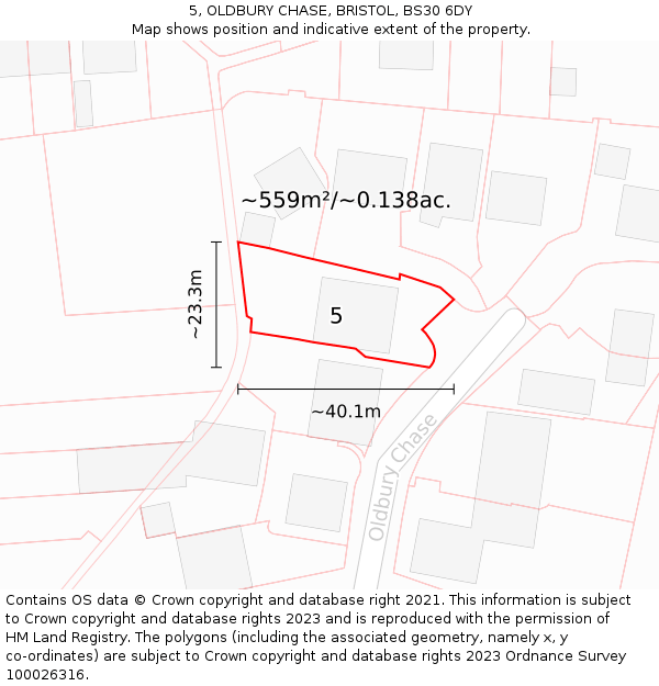 5, OLDBURY CHASE, BRISTOL, BS30 6DY: Plot and title map