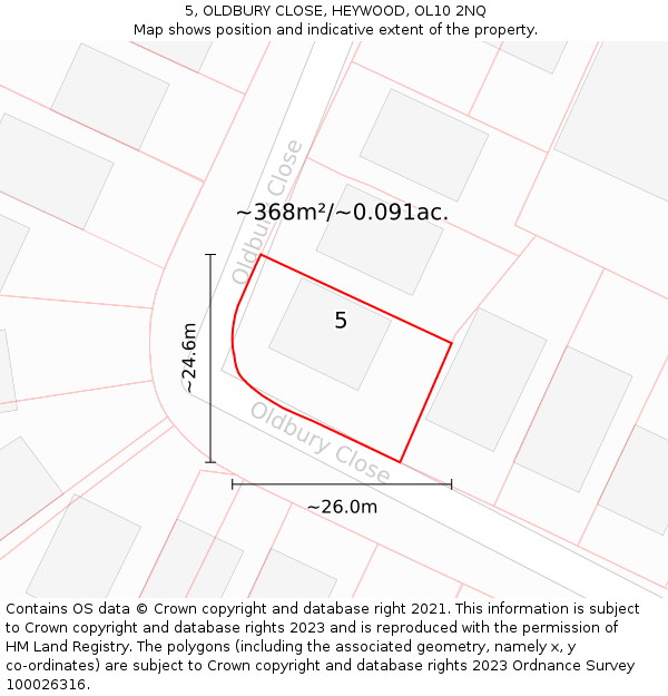 5, OLDBURY CLOSE, HEYWOOD, OL10 2NQ: Plot and title map